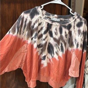 Young Fabulous & Broke terry Cloth Tye-Dye Sweatshirt. DrkGrey Cream and Orange